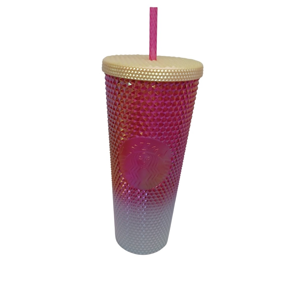 Starbucks 2021 Pink Iridescent Ombre Studded Venti Cold Cup Tumbler 24oz NEW